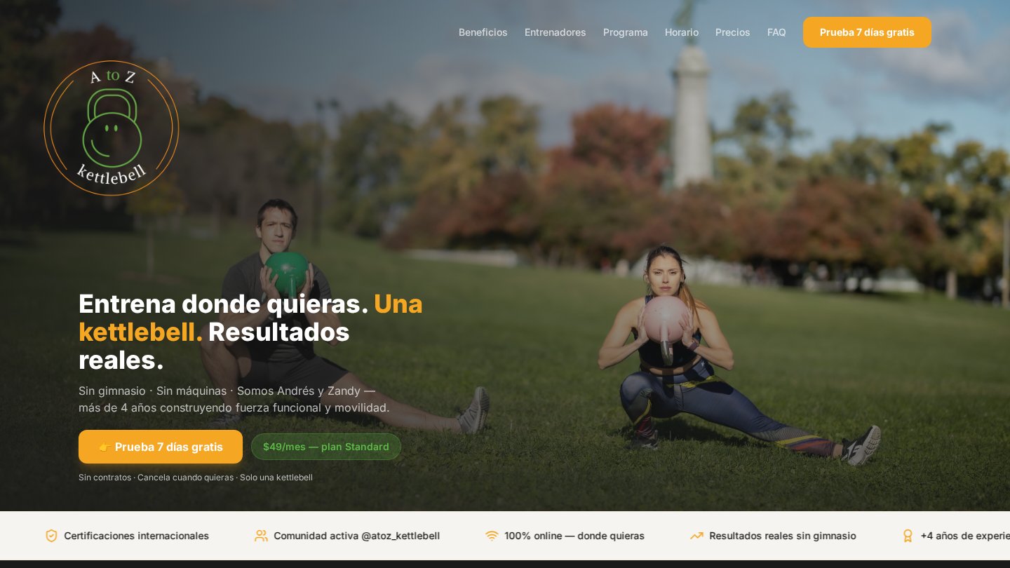 Portada real del sitio AtoZ Kettlebell Club